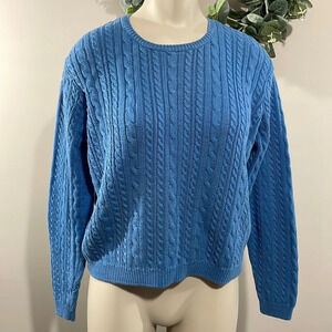 Vintage Wainscot Petites 100% Cotton Crew Neck Cable Knit Sweater Blue S